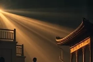 《周末的访客》封面，客厅茶几上摆着两杯没喝完的茶